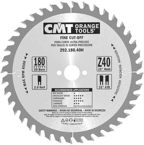 Sagarblað 180x20 Z40 Fine cut CMT