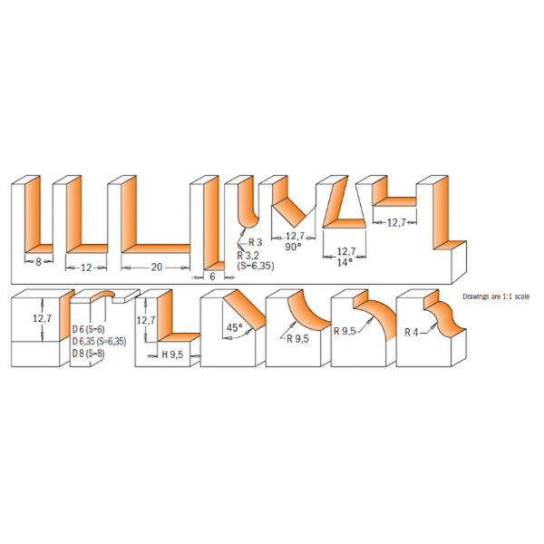 CMT fræsitannasett 15 stk í pakka