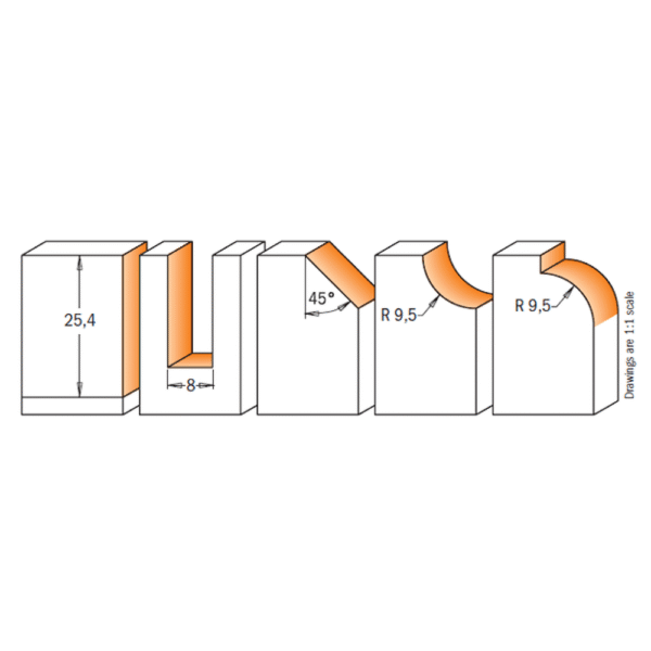 CMT fræsitannasett 5 stk